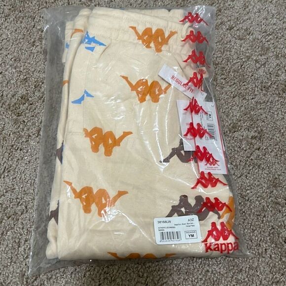 Kappa Size 8 Youth Sneek Man Multicolor Logo Joggers Sweatpants Beige Streetwear - Picture 2 of 13